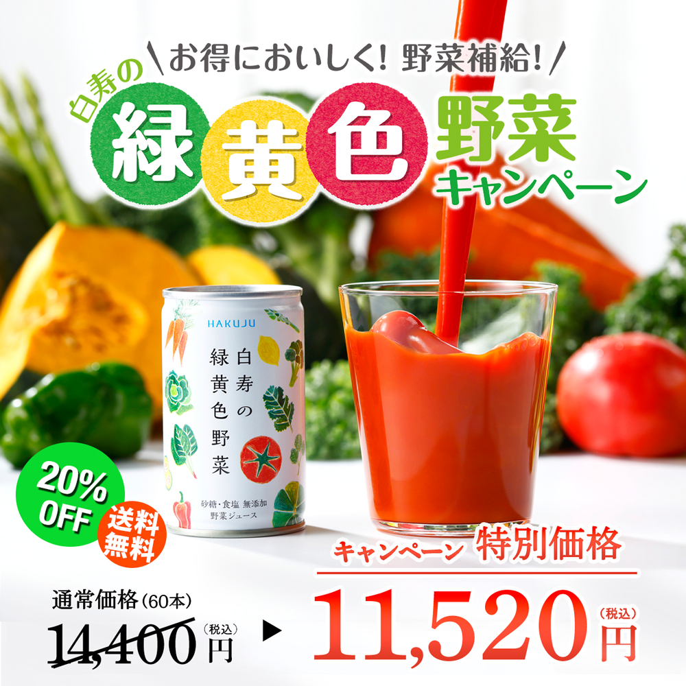 ★7月限定・20%OFF★濃厚野菜ジュース【白寿の緑黄色野菜】160g×30本×2ケースセット