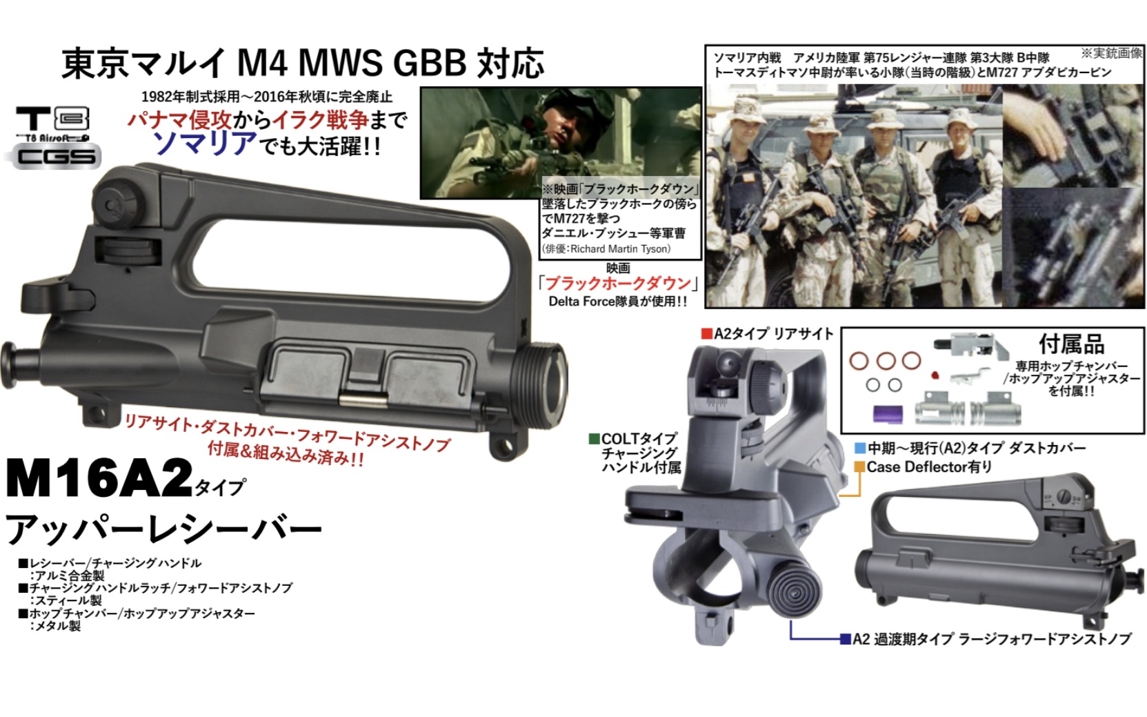 【予約】T8 CGS マルイM4MWS用M16A2タイプアッパーレシーバー