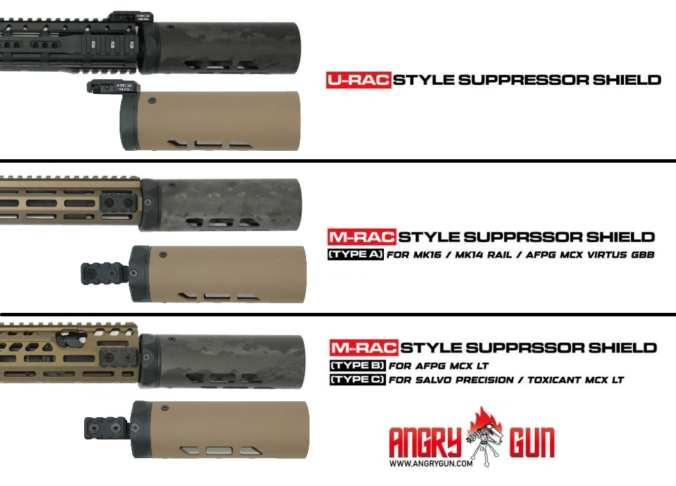 Angrygun MODTAC タイプ MRAC/URAC カーボンサプレッサーシールド 6.5in BK/セラコートFDE