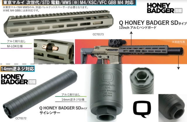 C&C tac Honey Badger SDタイプ12inchアルミハンドガード& SDタイプサイレンサーセット