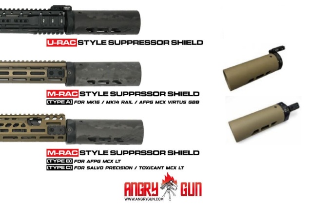 Angrygun MODTAC タイプ MRAC/URAC カーボンサプレッサーシールド 6.5in BK/セラコートFDE