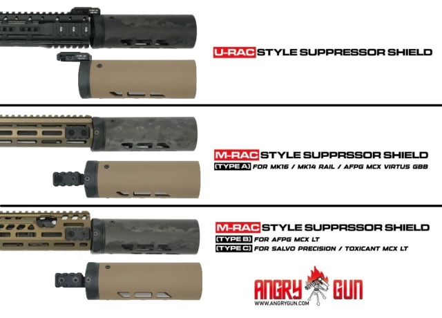 Angrygun MODTAC タイプ MRAC/URAC カーボンサプレッサーシールド 6.5in BK/セラコートFDE