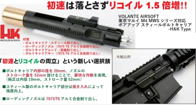 Volante Airsoft　マルイM4MWS用HKタイプボアアップスティールボルトキャリアセット