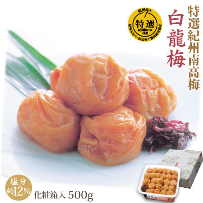 紀州 特選南高梅 白龍梅　500g 化粧箱 塩分約12％ 和歌山 みなべ 梅干 ギフト