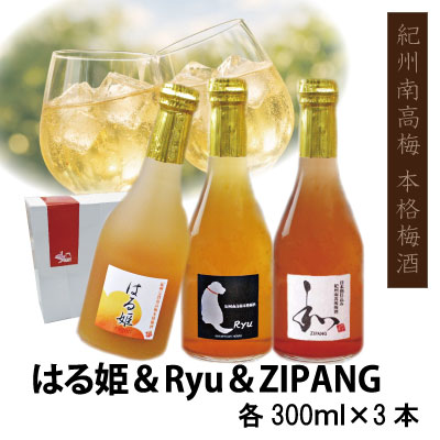 本格梅酒 3種 詰合わせ 日本酒仕込み ZIPANG ・ 本格梅酒 Ryu ・ にごり梅酒 はる姫 各300ml 和歌山 GI 梅酒 みなべ 自家梅園産