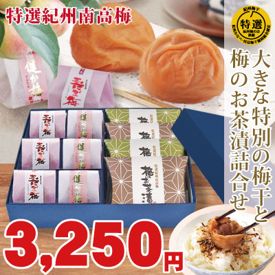 ギフト 紀州特選南高梅 特別の梅干とお茶漬 詰合せ 健か梅3 壽ぎ梅3