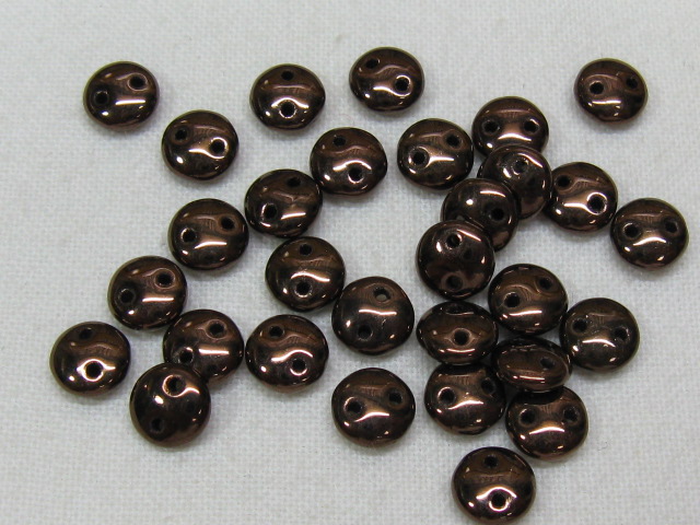 チェコビーズ　レンティル(レンズ豆)　２ホール　６ミリ　ジェットブロンズ