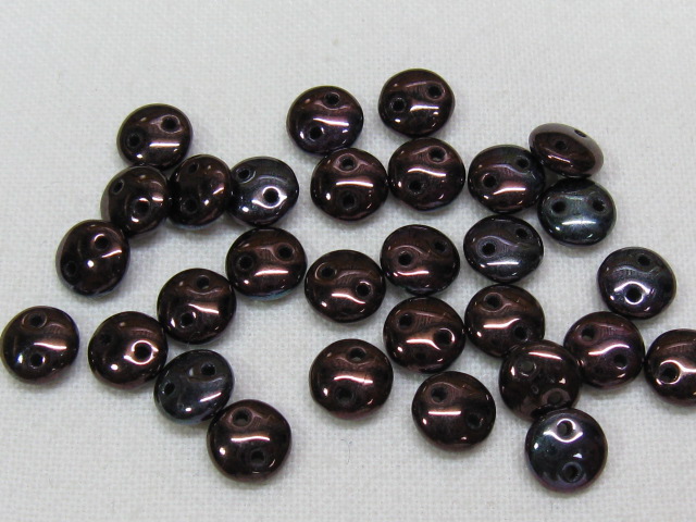 チェコビーズ　レンティル(レンズ豆)　２ホール　６ミリ　メタリックラスターアメジスト