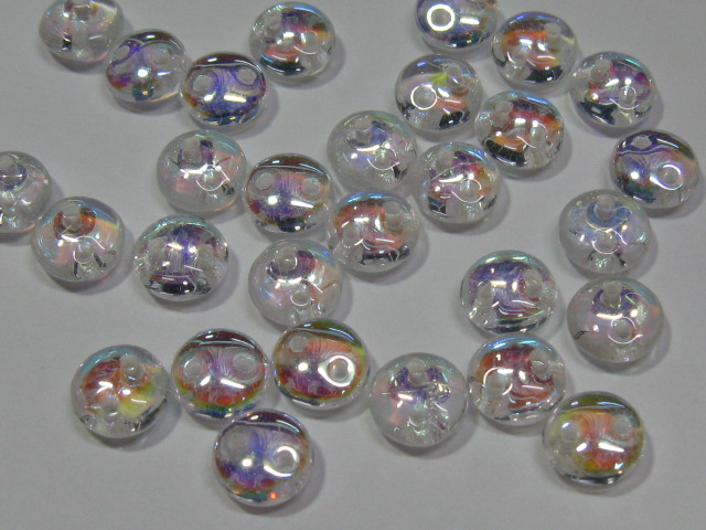 チェコビーズ　レンティル(レンズ豆)　２ホール　６ミリ　(20ヶ入り)　クリスタルＡＢ