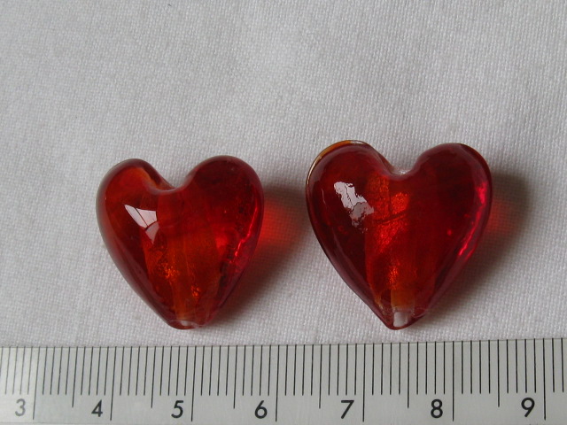 ベネチアン風ガラス　ハート　約20ｍｍ　赤