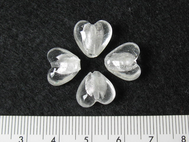 ベネチアン風ガラス　ハート　約12ｍｍ　白