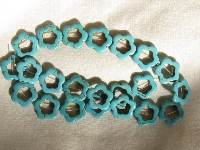 合成石 約1９ミリ 梅花リング 一連 練りターコイズ アクセサリーパーツ はまたつ