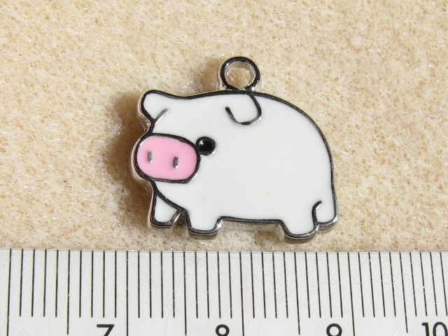 カラーチャーム　白ブタ　 約18×20ミリ