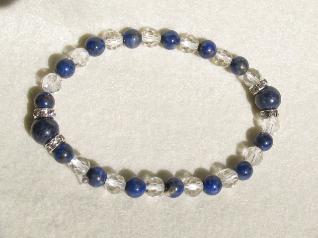 天然石ブレスレット　内径16ｃｍタイプ　サファイヤ　ラピスラブリ　カットクリスタル