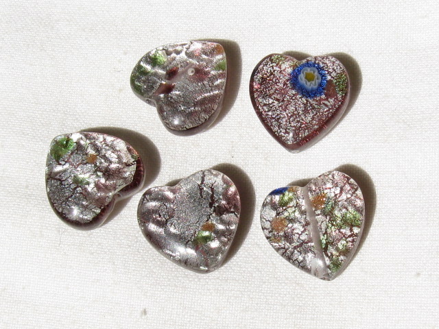 ベネチアン風ガラス　柄付きハート　約16ｍｍ　ライトトパーズ