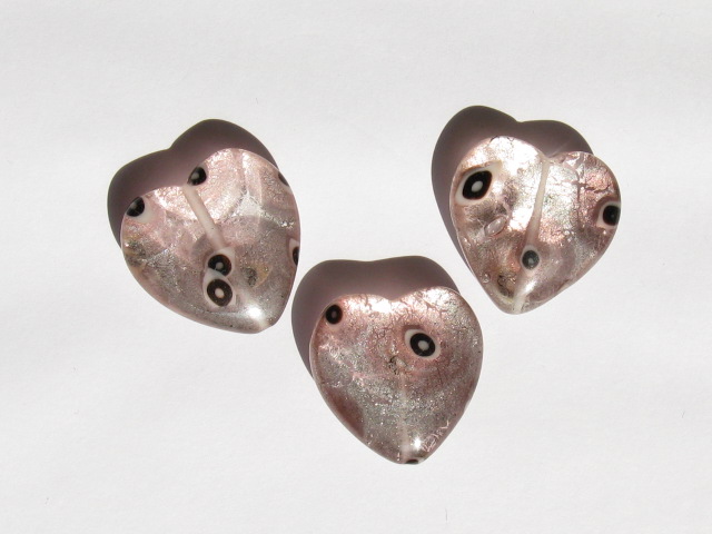 ベネチアン風ガラス　模様付きハート　約26ｍｍ　ライトパープル