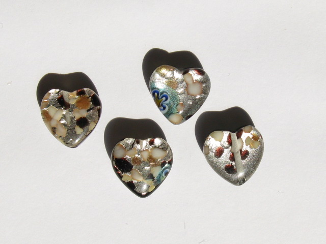 ベネチアン風ガラス　模様付きハート　約14ｍｍ　ブラック