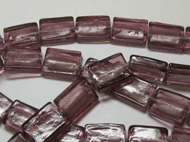 ベネチアン風ガラス　長方形　約20×15ｍｍ　薄紫