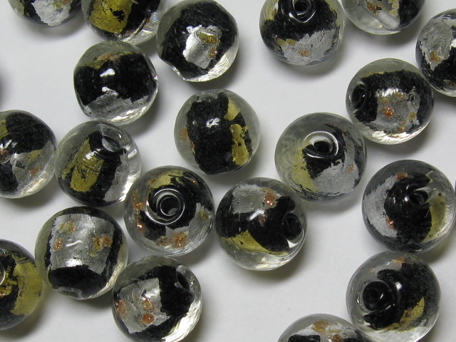 ベネチアン風ガラス　ラウンド形　約１２ｍｍ　黒