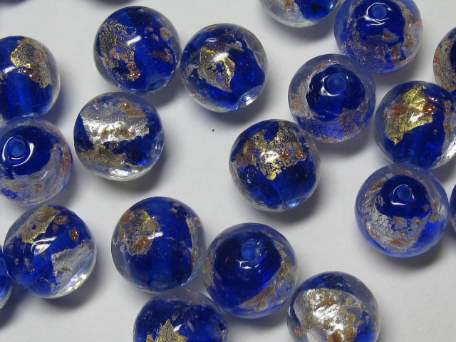 ベネチアン風ガラス　ラウンド形　約１２ｍｍ　紺色