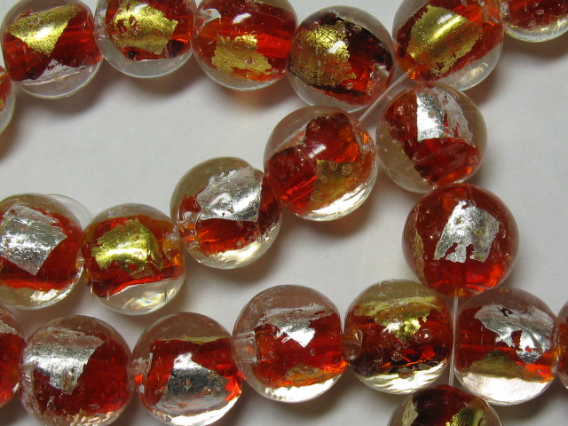 ベネチアン風ガラス　ラウンド形　約１２ｍｍ　赤