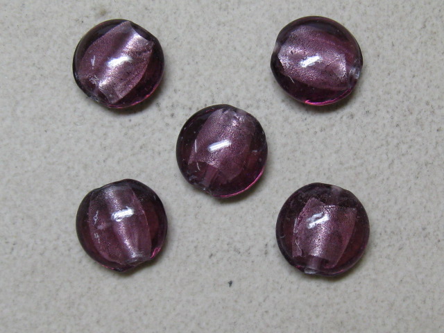 ベネチアン風ガラス　丸平タイプ　約15ｍｍ　紫色