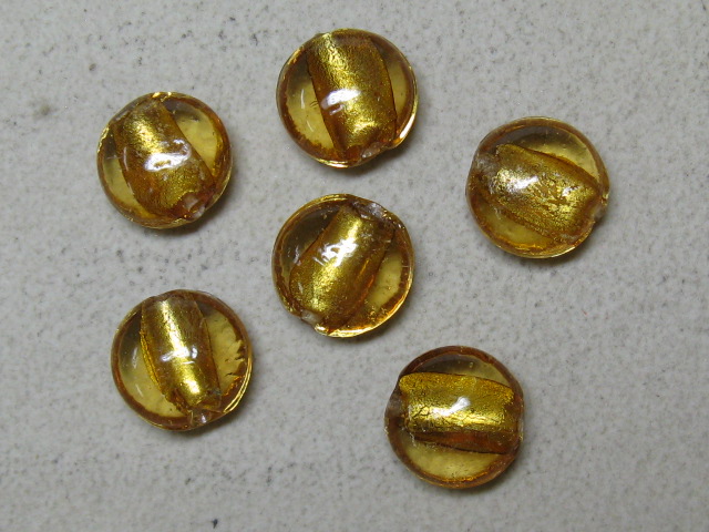 ベネチアン風ガラス　丸平タイプ　約15ｍｍ　黄色