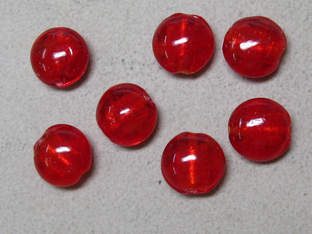 ベネチアン風ガラス　丸平タイプ　約15ｍｍ　赤色