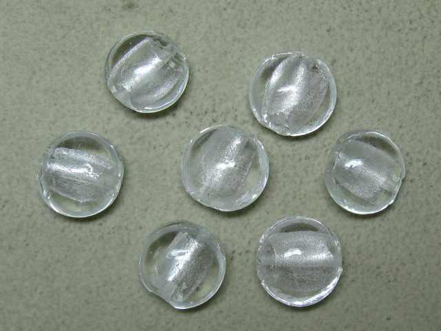 ベネチアン風ガラス　丸平タイプ　約15ｍｍ　白色