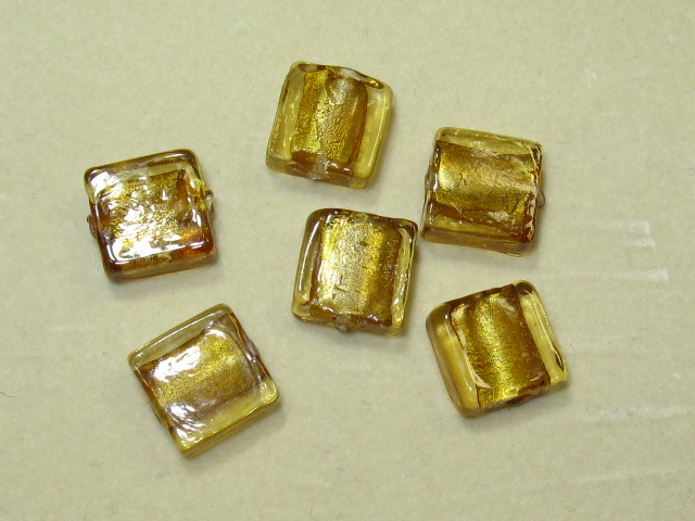 ベネチアン風ガラス　正方形　約10×5ｍｍ　黄色