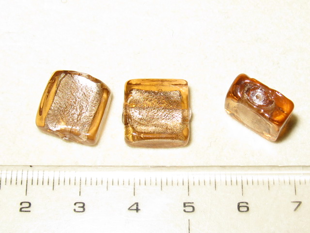 ベネチアン風ガラス　正方形　約12×5ｍｍ　うす茶色