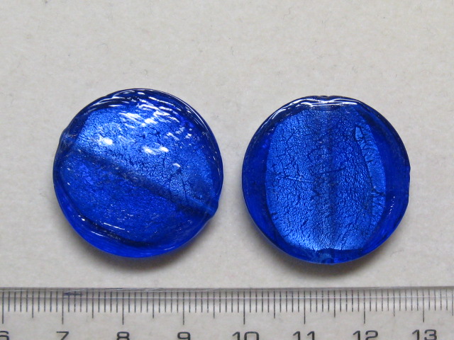 ベネチアン風ガラス　丸平タイプ　約28×6ｍｍ　青色