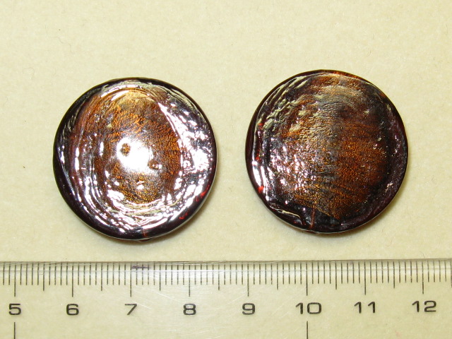 ベネチアン風ガラス　丸平タイプ　約28×6ｍｍ　茶色