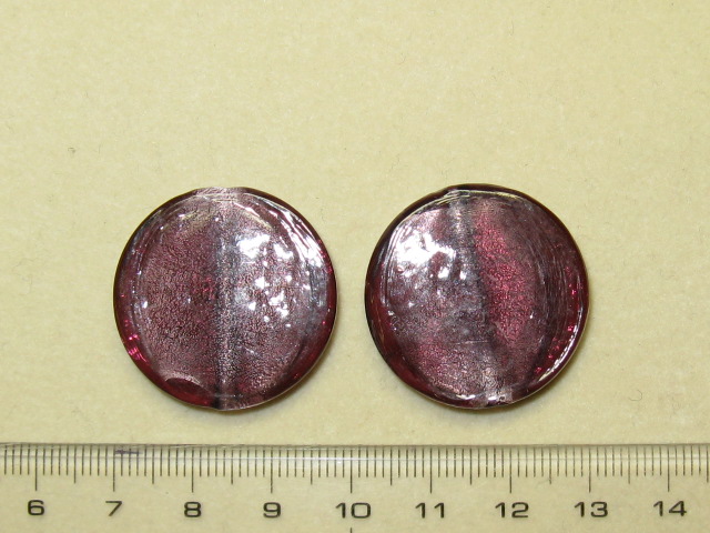 ベネチアン風ガラス　丸平タイプ　約28×6ｍｍ　紫色