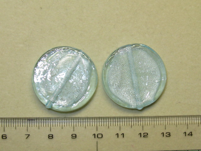 ベネチアン風ガラス　丸平タイプ　約28×6ｍｍ　水色