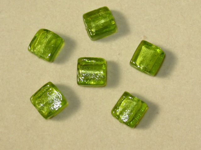 ベネチアン風ガラス　正方形　約12×5ｍｍ　黄緑色