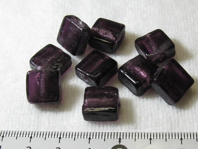 ベネチアン風ガラス　正方形　約12×5ｍｍ　アメジスト