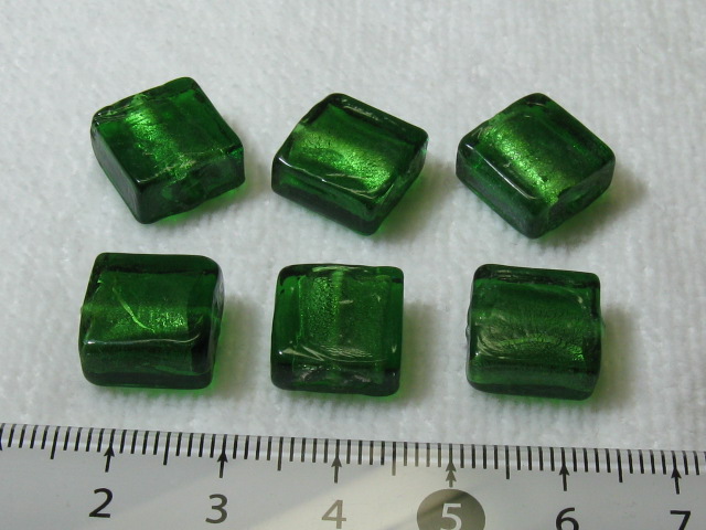 ベネチアン風ガラス　正方形　約12×5ｍｍ　グリーン