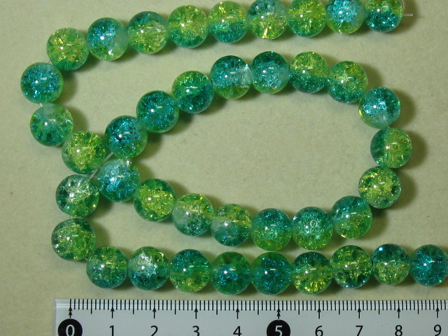 塗装クラックカラスビーズ　約10mm　黄緑×白色