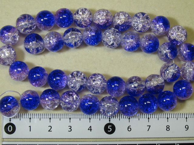 塗装クラックカラスビーズ　約10mm　青紫×白色