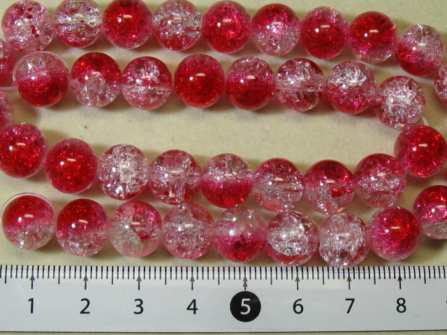 塗装クラックカラスビーズ　約10mm　赤×白色