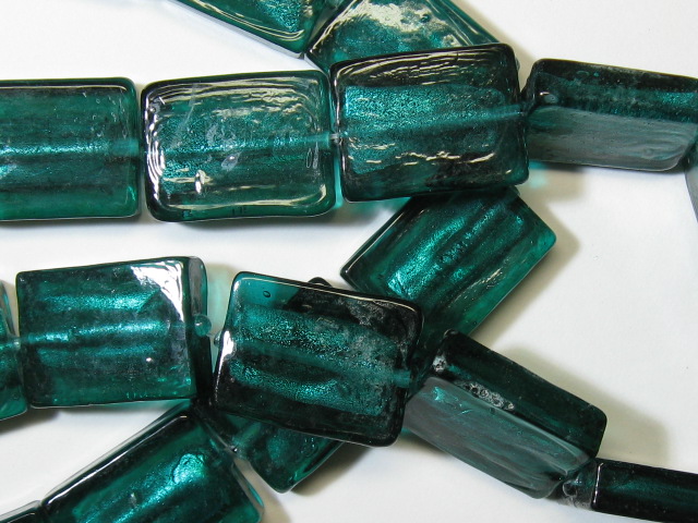 ベネチアン風ガラス　長方形　約20×15ｍｍ　緑(グリーン)