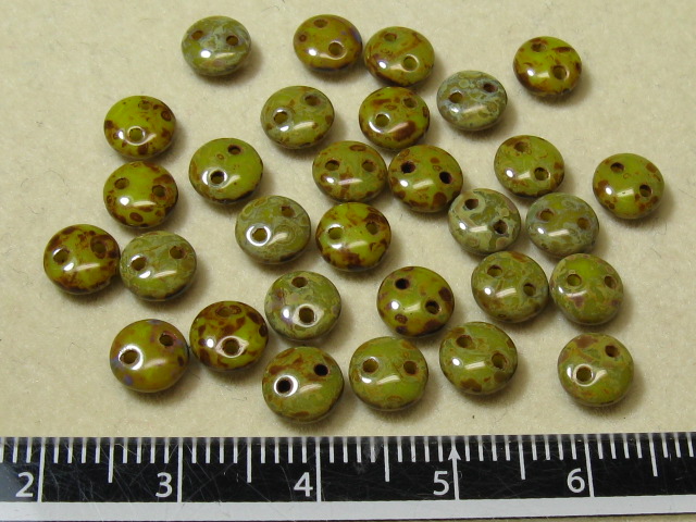 チェコビーズ　レンティル(レンズ豆)　２ホール　６ミリ シャトーレイスピカソ　