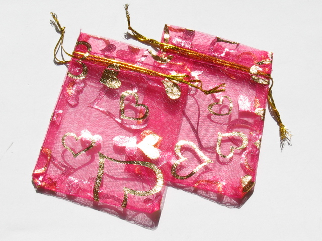 アクセサリーポーチ　７×９ｃｍ　ハート　濃ピンク