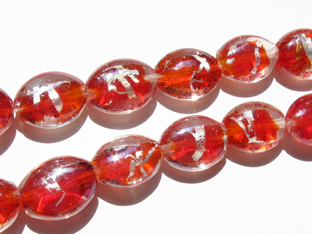 ハンドメイドガラス　オーバル　約20ｍｍ×15ｍｍ　レッド