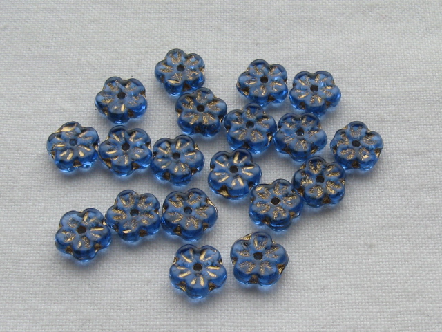 チェコビーズ　デイジーフラワー　7.5ミリ　サファイヤゴールドインレー