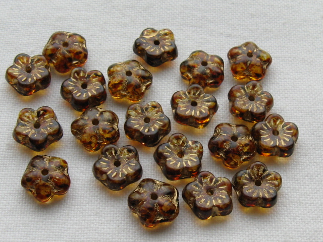チェコビーズ　デイジーフラワー　８ミリ　ラスタートパーズゴールドインレー