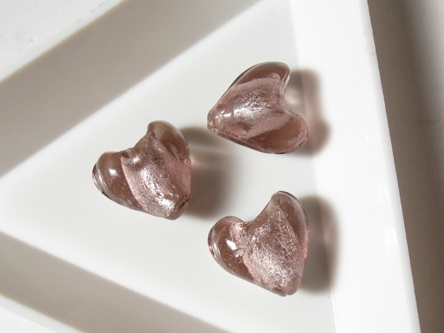 ベネチアン風ガラス　ハート　約12ｍｍ　ライトアメジスト（薄）