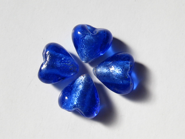 ベネチアン風ガラス　ハート　約12ｍｍ　サファイヤ
