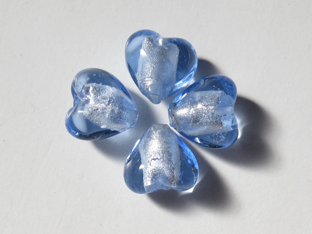 ベネチアン風ガラス　ハート　約12ｍｍ　ライトサファイヤ